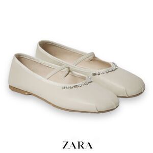 Zara Cream Kids Shoes with Rhinestone Detail